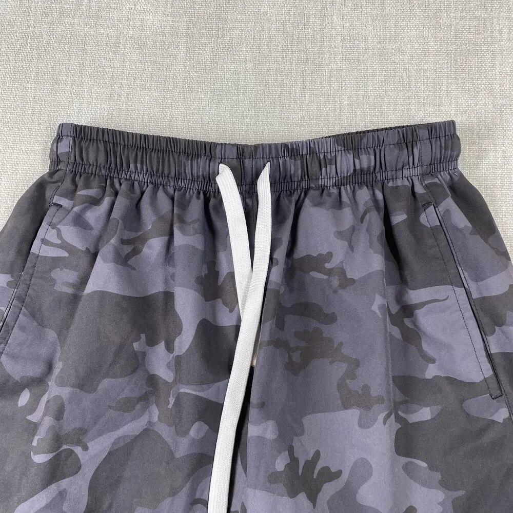 COVE Swim Trunks Mens 28 Gray Camo Elastic Waist Drawstring Stretch Pockets